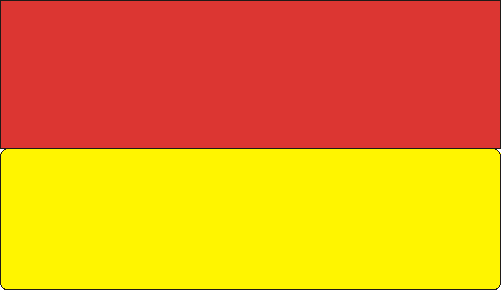 Bandera de Vega de Liébana: mitad superior de color rojo y la inferior de amarillo